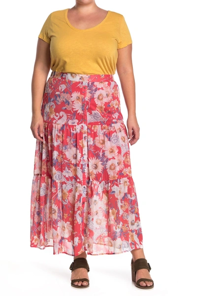 Shop 14th Place Printed Tiered Maxi Skirt In Red Floral