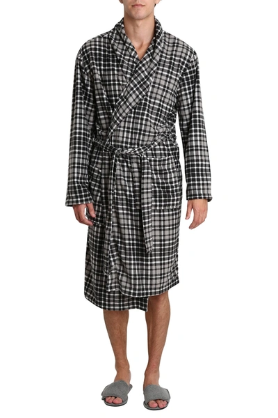 Shop Sleephero Fleece Robe & Slippers Set In Black And Grey Manhattan Plaid