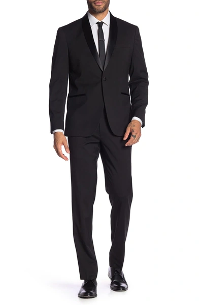 Shop Kenneth Cole Reaction Black Solid One Button Shawl Lapel Techni-cole Slim Fit Tuxedo