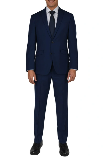 Shop Kenneth Cole Reaction Nested Modern Blue Two Button Notch Lapel Slim Fit Suit In Navy
