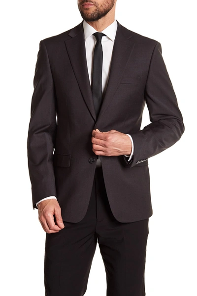 Shop Calvin Klein Solid Gray Wool Suit Suit Separate Jacket In Charcoal