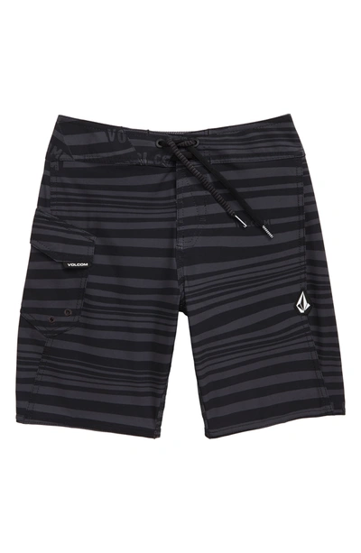 Shop Volcom Logo Stripe Board Shorts In Black