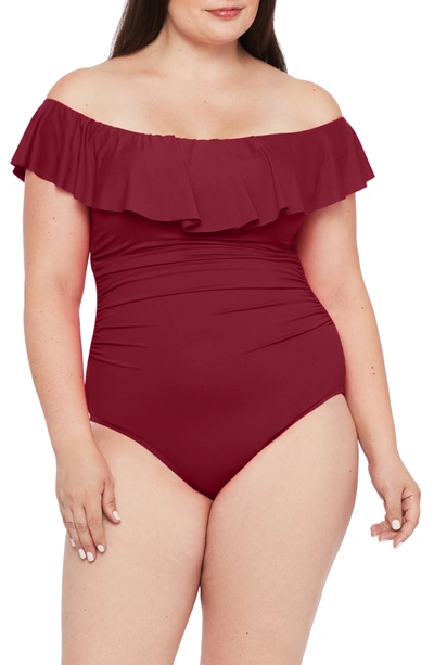 Shop La Blanca Swimwear Off The Shoulder One-piece Swimsuit In Wine