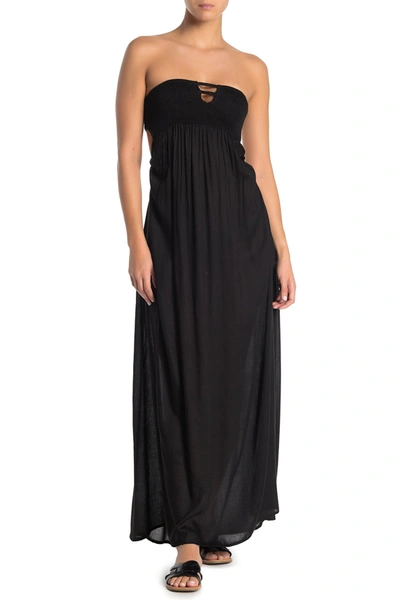 Shop Boho Me Strapless Maxi Cover-up Dress In Black