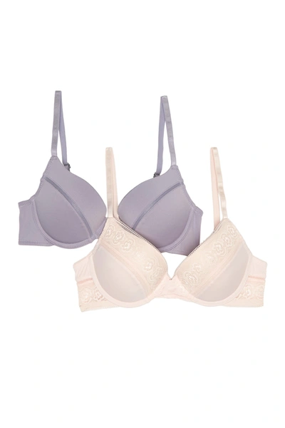 Shop Jessica Simpson Lace Trim Microfiber T-shirt Bra (b-c Cups) In Angel Wing Lilac Grey