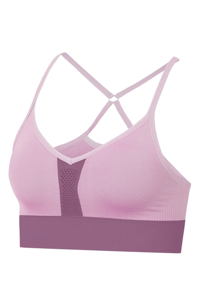 Shop Nike Indy Seamless Light-support Dri-fit Sports Bra In Lt Arctic Pink/white