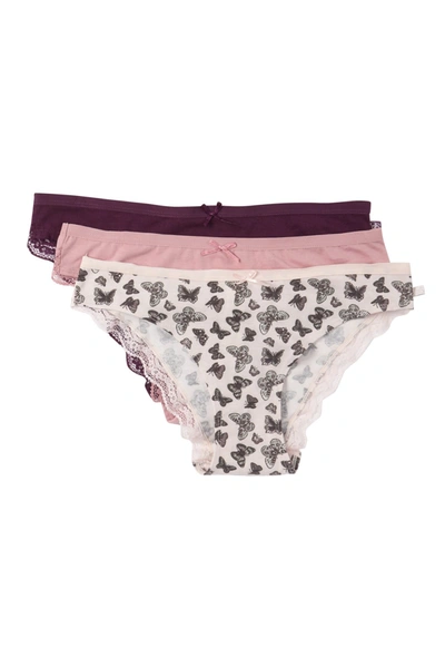 Shop Jessica Simpson Lace Trim Cotton Bikini Panties In Mauve Chalk/woodrose/italn Plm