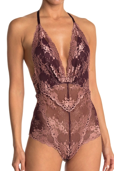 Shop Wishlist Lace Backstrap Teddy In Burgundy/f.rose Combo