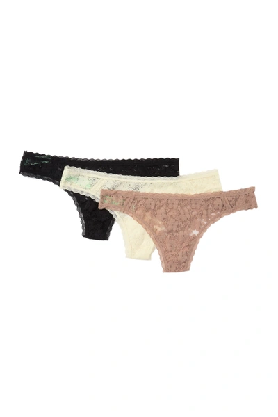 Shop Honeydew Intimates Lady In Lace Thong In Suntan/ivory/black