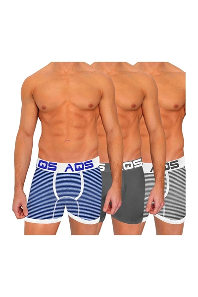 Shop Aqs Print Boxer Briefs In Grey/grey/white Stripe/dark Blue/white Stripe