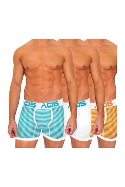 Shop Aqs Print Boxer Briefs - Pack Of 3 In Orange/white Stripe/white/lightblue Stripe/lightblue/white Stripe