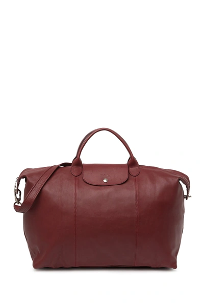 Shop Longchamp Leather Travel Bag In Red Lacqur
