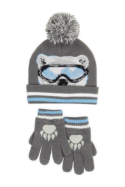 Shop Andy & Evan Bear Print Hat & Glove Set In Grey Polar Bear