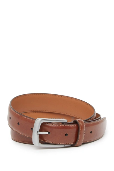 Shop Vince Camuto Leather Buckle Belt In Dark Tan