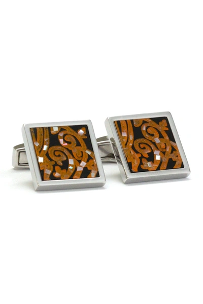 Shop Ike Behar Mother Of Pearl Square Cuff Links In Brown-black