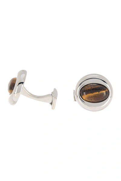 Shop Ike Behar Round Tiger Eye Cuff Links In Brown