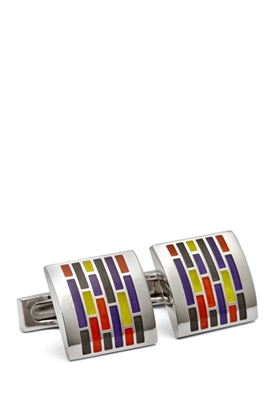 Shop Hart Schaffner Marx Rhodium Plated Colorful Square Cuff Links In Multi