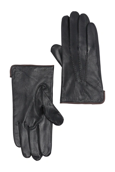 Shop Hickey Freeman Napa Leather Stitched Detail Gloves In Black