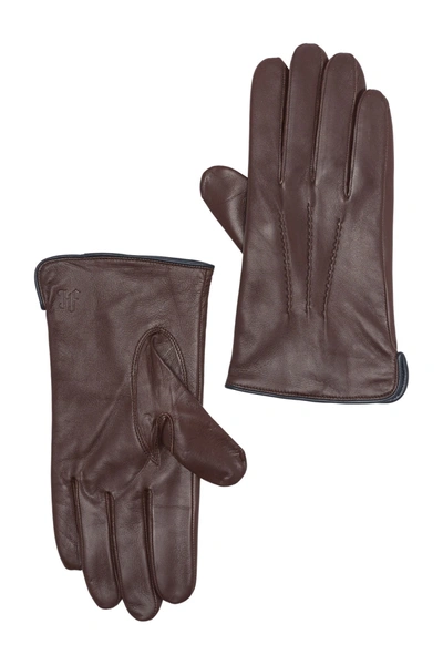 Shop Hickey Freeman Napa Leather Stitched Detail Gloves In Brown