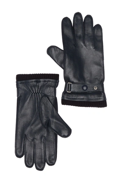 Shop Bruno Magli Leather Wool Blend Lined Gloves In 410nvy