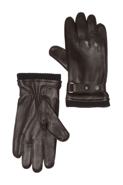 Shop Bruno Magli Leather Wool Blend Lined Gloves In 200brn