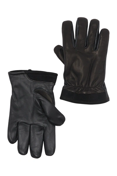 Shop Ugg Captain Faux Fur Lined Pieced Leather Gloves In Black