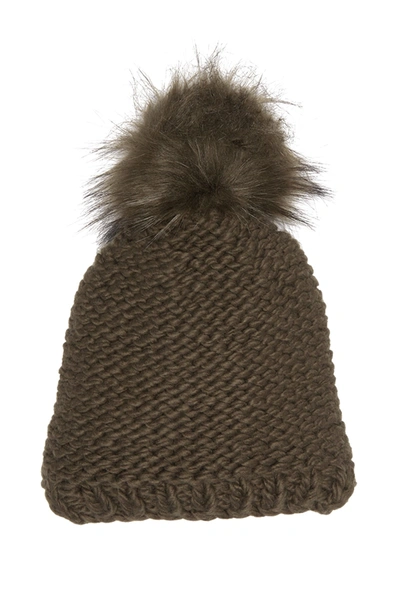 Shop Echo Faux Fur Pompom Beanie In Olive