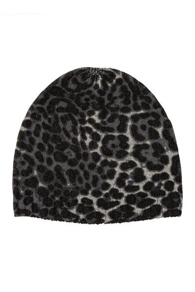 Shop Amicale Cashmere Animal Print Beanie In 020gry