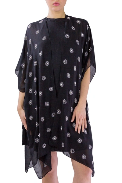 Shop Just Jamie Chiffon Kimono With All Over Circles In Black Silver