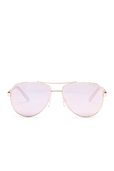 Shop Ted Baker 57mm Metal Frame Aviator Sunglasses In Rose Gold