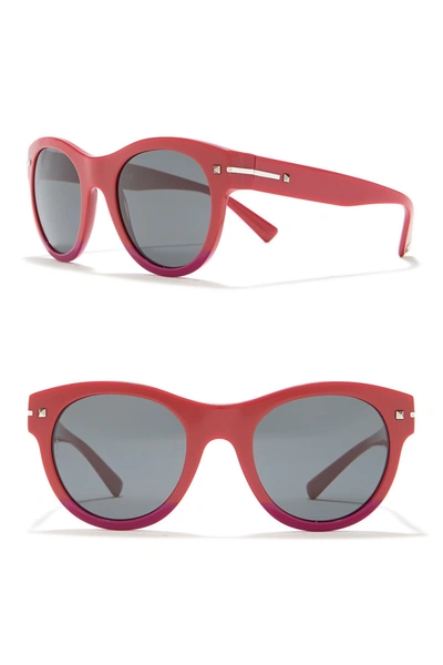 Shop Valentino Modified Round 51mm Sunglasses In Red Pink