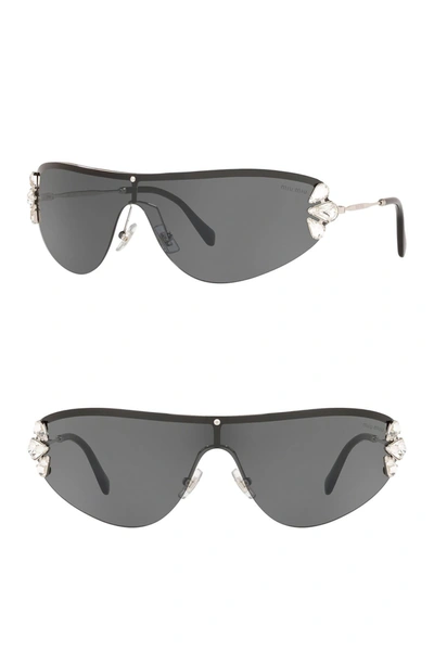Shop Miu Miu Irregular Shape Shield Sunglasses In Grey