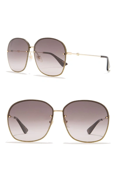 Shop Gucci 63mm Modified Aviator Sunglasses In Gold Glitter