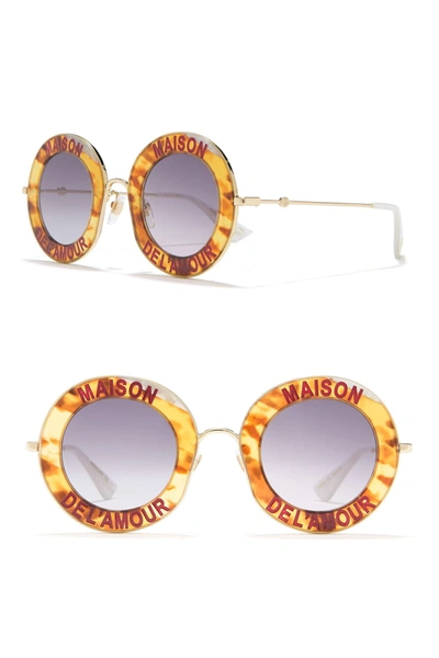 Shop Gucci Maison Del'amour 44mm Round Sunglasses In Hvna Cry