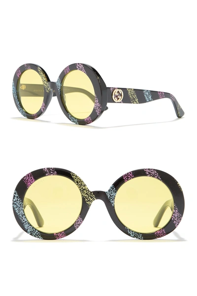 Shop Gucci 52mm Core Round Sunglasses In Shy Gltr Slsh Pnk Ylw Blu
