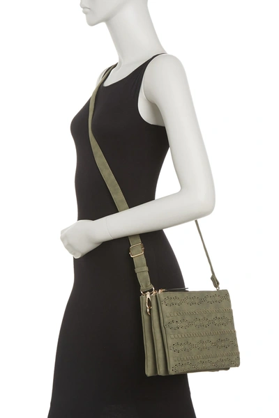 Shop Violet Ray Brianna Laser Cut Triple Compartment Crossbody Bag In Olive