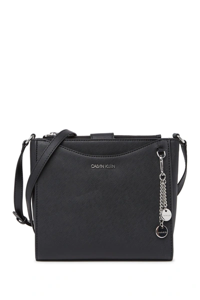 Shop Calvin Klein Mavis Saffiano Organizational Messenger Bag In Black Silv