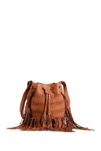 Shop Day & Mood Fenya Fringe Leather Bucket Bag In Cognac