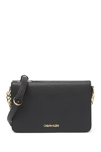 Shop Calvin Klein Hayden Saffiano Leather Crossbody Bag In Blk Gold