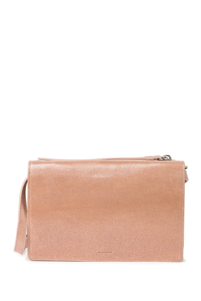 Shop Allsaints Glitz Leather Wallet Crossbody Bag In Glittering Pink