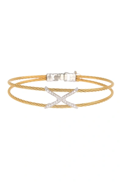Shop Alor 18k White Gold Pave Diamond 'x' & Yellow Stainless Steel Cable Bracelet In 18kt Wg