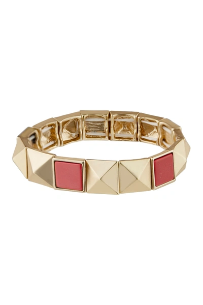 Shop Jardin Semiprecious Stone Pyramid Stud Stretch Bracelet In Red/gold