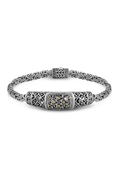 Devata Sterling Silver Dragon Skin Bali Filigree Byzantine Oval Chain Bracelet In Silver-gold