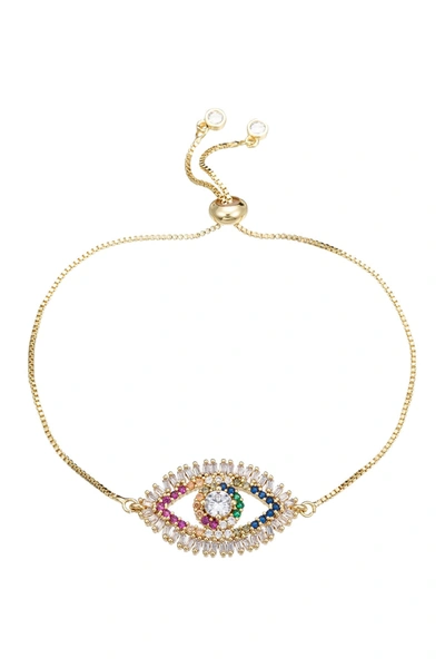 Eye Candy Los Angeles Rainbow Cz Evil Eye Bolo Bracelet In Gold