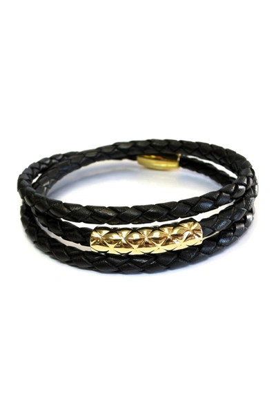 Shop Liza Schwartz Vacay Quilted Bar Braided Leather Triple Wrap Bracelet In Gold-black