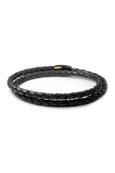 Shop Liza Schwartz Double Wrap Braided Leather Bracelet In Black