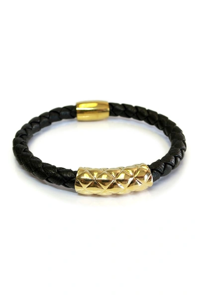 Shop Liza Schwartz Vacay Quilted Bar Braided Leather Bracelet In Gold-black