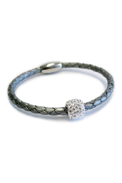 Shop Liza Schwartz Bedazzle Pave Crystal Charm Braided Leather Bracelet In Grey