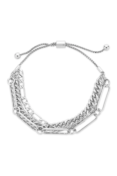 Sterling Forever Rhodium Plated Layered Chain Bolo Bracelet In Silver