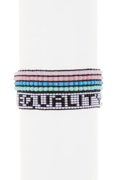 Shop Ayounik Equality & Crystal Beaded Adjustable Bracelet Set In Blue